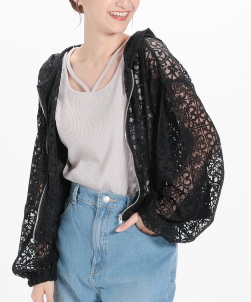 Honeys(ハニーズ)の「レースパーカー(パーカー・レディース・アイボリー/ブラック/ホワイト・LL/S/M/L)」の1枚目の写真