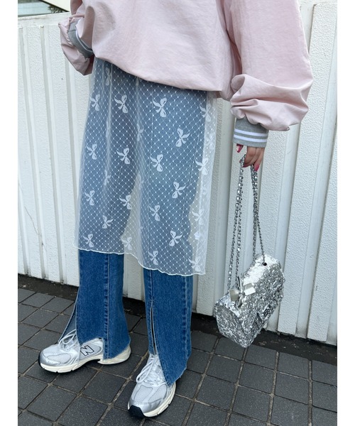 WC（ダブル シー）の「リボンシアースカート（スカート・レディース・ブラック/ホワイト・FREE）」の3枚目の写真