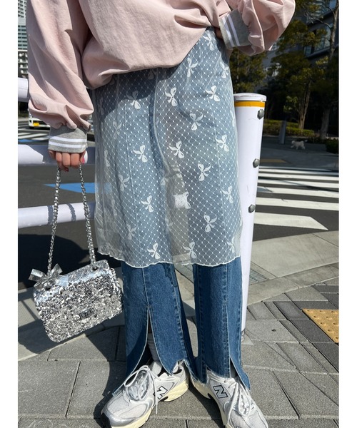 WC（ダブル シー）の「リボンシアースカート（スカート・レディース・ブラック/ホワイト・FREE）」の8枚目の写真