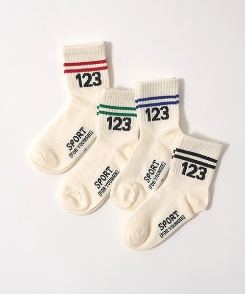 b・ROOM(ビールーム)の「123ラインクルーソックス(ソックス/靴下・キッズ・ブルー/ブラック/レッド/グリーン・MEDIUM/LARGE)」の7枚目の写真