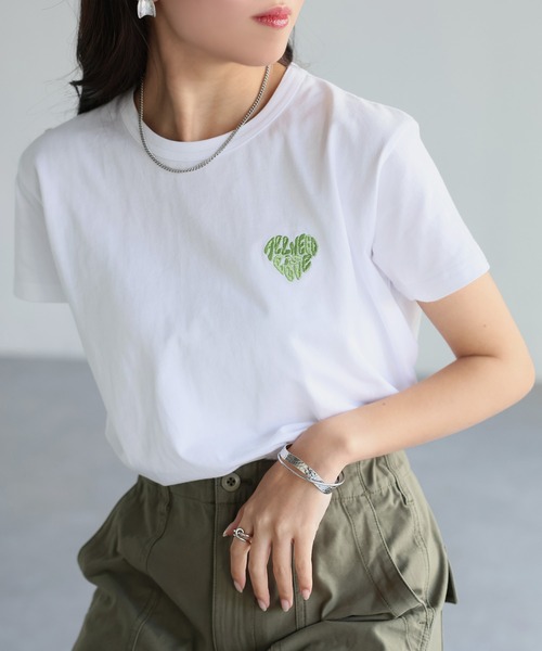 RILY♡ハートロゴTee Mサイズ Riberry tシャツ ハートロゴラメ刺繍コンパクトTシャツ