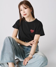 Riberry | ハートロゴラメ刺繍コンパクトTシャツ(Tシャツ/カットソー)