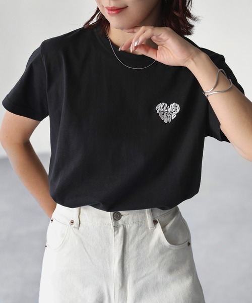 セール】ハートロゴラメ刺繍コンパクトTシャツ（Tシャツ