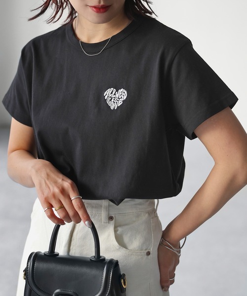 セール】ハートロゴラメ刺繍コンパクトTシャツ（Tシャツ/カットソー