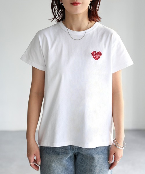 smooth mood ハートプリント 半袖Tシャツ セール】ハートロゴラメ刺繍コンパクトTシャツ（Tシャツ