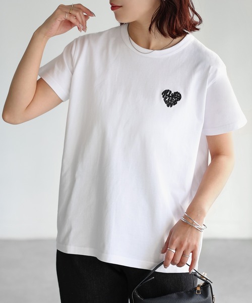 セール】ハートロゴラメ刺繍コンパクトTシャツ（Tシャツ/カットソー