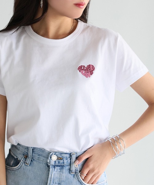 セール】ハートロゴラメ刺繍コンパクトTシャツ（Tシャツ