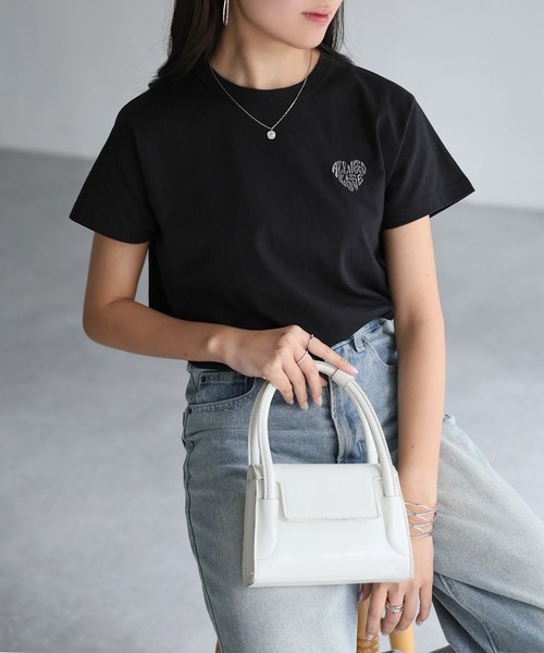 セール】ハートロゴラメ刺繍コンパクトTシャツ（Tシャツ
