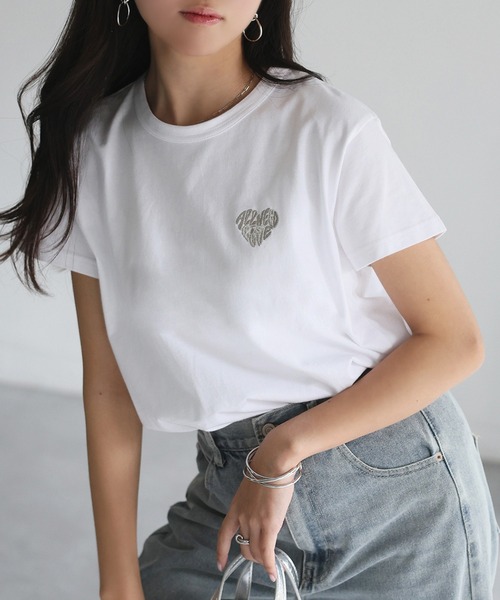 セール】ハートロゴラメ刺繍コンパクトTシャツ（Tシャツ