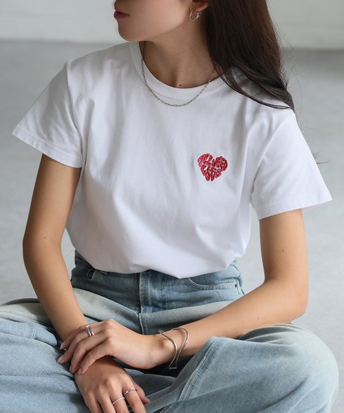 DOLCE&GABBANA ハートモチーフ刺繍 コットンTシャツ DOLCE&GABBANA ハートモチーフ刺繍 コットンTシャツ (Dolce