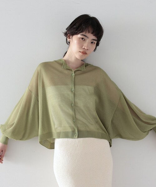 GALLEST（ギャレスト）の「◆クルーネックシアーカーディガン（カーディガン/ボレロ・レディース・ブラック/アイボリー/キャメル/スモーキーグリーン系・38）」の4枚目の写真