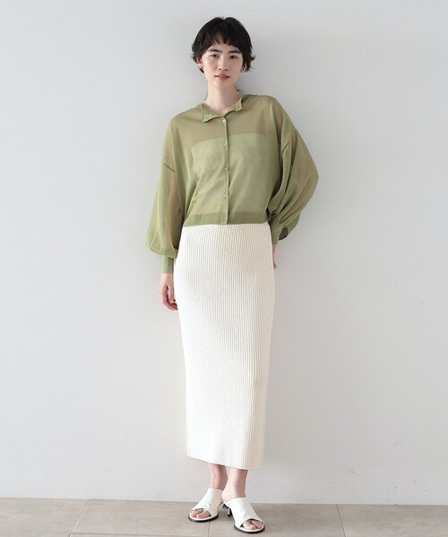 GALLEST（ギャレスト）の「◆クルーネックシアーカーディガン（カーディガン/ボレロ・レディース・ブラック/アイボリー/キャメル/スモーキーグリーン系・38）」の13枚目の写真