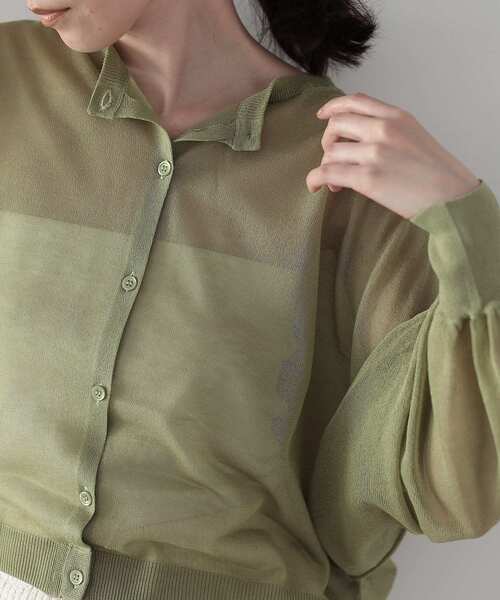 GALLEST（ギャレスト）の「◆クルーネックシアーカーディガン（カーディガン/ボレロ・レディース・ブラック/アイボリー/キャメル/スモーキーグリーン系・38）」の16枚目の写真