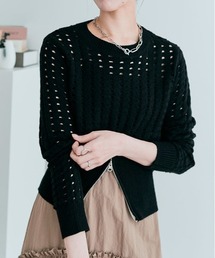 クロシェ編み ハーフジップ ロング スリーブ トップス