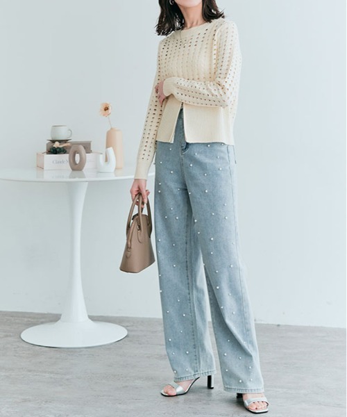 kirakiraShop(キラキラショップ)の「クロシェ編み ハーフジップ ロング スリーブ トップス(ニット/セーター・レディース・ベージュ系その他/アイボリー/ブラック・M)」の9枚目の写真