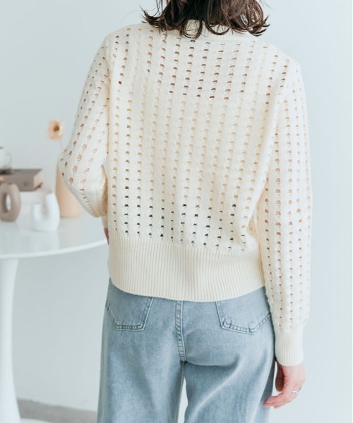 kirakiraShop(キラキラショップ)の「クロシェ編み ハーフジップ ロング スリーブ トップス(ニット/セーター・レディース・ベージュ系その他/アイボリー/ブラック・M)」の15枚目の写真