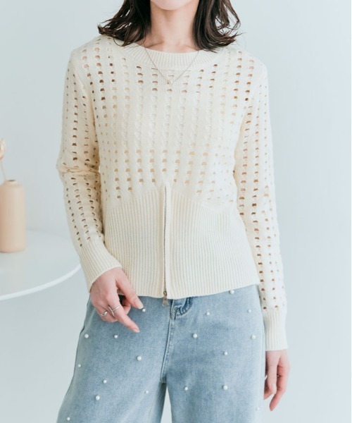 kirakiraShop(キラキラショップ)の「クロシェ編み ハーフジップ ロング スリーブ トップス(ニット/セーター・レディース・ベージュ系その他/アイボリー/ブラック・M)」の17枚目の写真