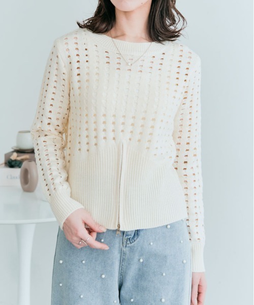 kirakiraShop(キラキラショップ)の「クロシェ編み ハーフジップ ロング スリーブ トップス(ニット/セーター・レディース・ベージュ系その他/アイボリー/ブラック・M)」の19枚目の写真