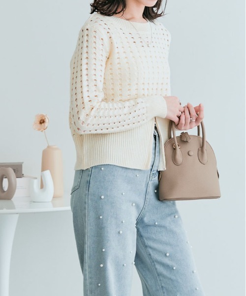 kirakiraShop(キラキラショップ)の「クロシェ編み ハーフジップ ロング スリーブ トップス(ニット/セーター・レディース・ベージュ系その他/アイボリー/ブラック・M)」の20枚目の写真