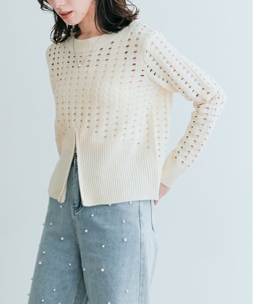 kirakiraShop(キラキラショップ)の「クロシェ編み ハーフジップ ロング スリーブ トップス(ニット/セーター・レディース・ベージュ系その他/アイボリー/ブラック・M)」の22枚目の写真