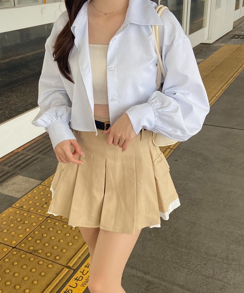 RiLi（リリ）の「ストライプショート丈シャツ【RL】（シャツ/ブラウス・レディース・ブルー/アイボリー・FREE）」の4枚目の写真