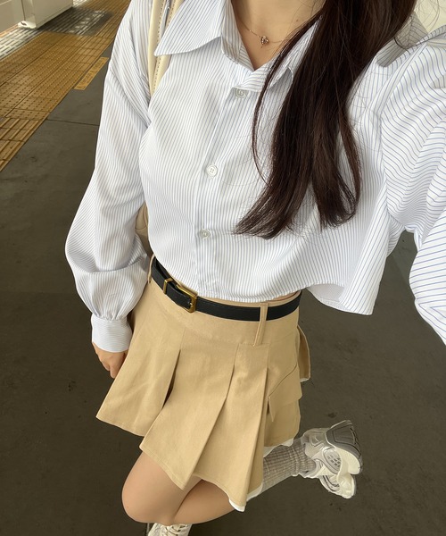 RiLi（リリ）の「ストライプショート丈シャツ【RL】（シャツ/ブラウス・レディース・ブルー/アイボリー・FREE）」の8枚目の写真