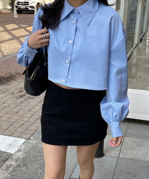 RiLi（リリ）の「ストライプショート丈シャツ【RL】（シャツ/ブラウス・レディース・ブルー/アイボリー・FREE）」の11枚目の写真