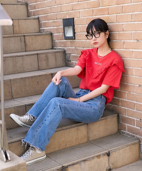 FREAK'S STORE（フリークスストア）の「Vフリル ロゴTシャツ（Tシャツ/カットソー・レディース・オフホワイト/レッド/ブラック・ﾌﾘ-）」の5枚目の写真