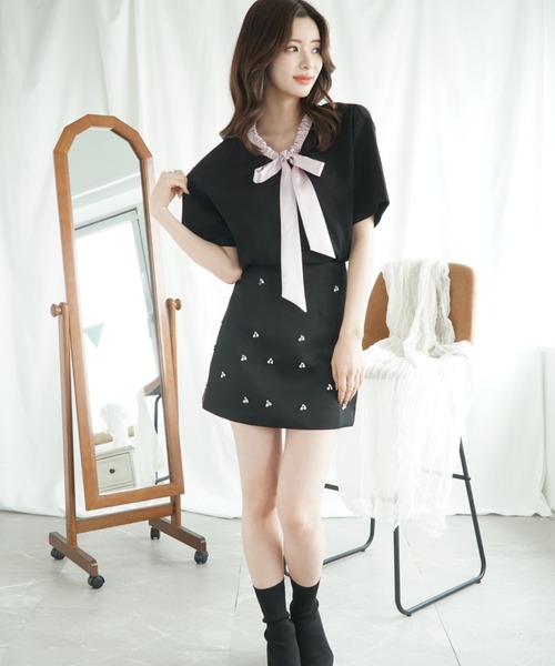 Jasmine Grandiflorum(ジャスミングランディフローラム)の「【Jasmine】リボンハーフスリーブTシャツ(Tシャツ/カットソー・レディース・グレー/その他/ホワイト/その他1・FREE)」の16枚目の写真