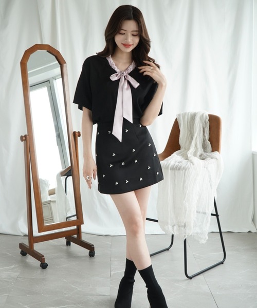 Jasmine Grandiflorum(ジャスミングランディフローラム)の「【Jasmine】リボンハーフスリーブTシャツ(Tシャツ/カットソー・レディース・グレー/その他/ホワイト/その他1・FREE)」の14枚目の写真