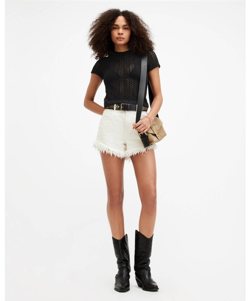 ALLSAINTS(オールセインツ)の「KARMA CROCHET STEVIE SLIM FIT T-SHIRT | KARMA クロシェ スティービー スリム フィット Tシャツ(Tシャツ/カットソー・レディース・ブラック・2/4/6/8/10/12)」の3枚目の写真