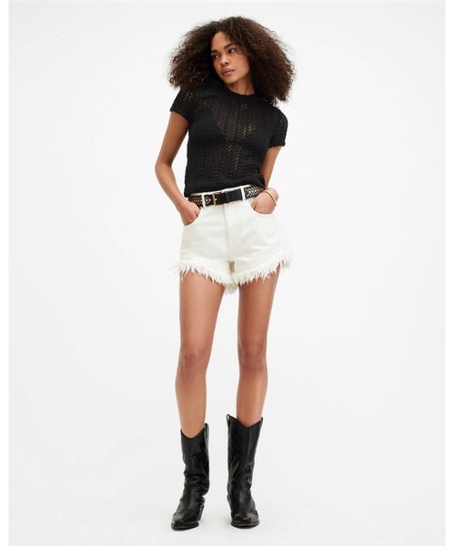 ALLSAINTS(オールセインツ)の「KARMA CROCHET STEVIE SLIM FIT T-SHIRT | KARMA クロシェ スティービー スリム フィット Tシャツ(Tシャツ/カットソー・レディース・ブラック・2/4/6/8/10/12)」の5枚目の写真