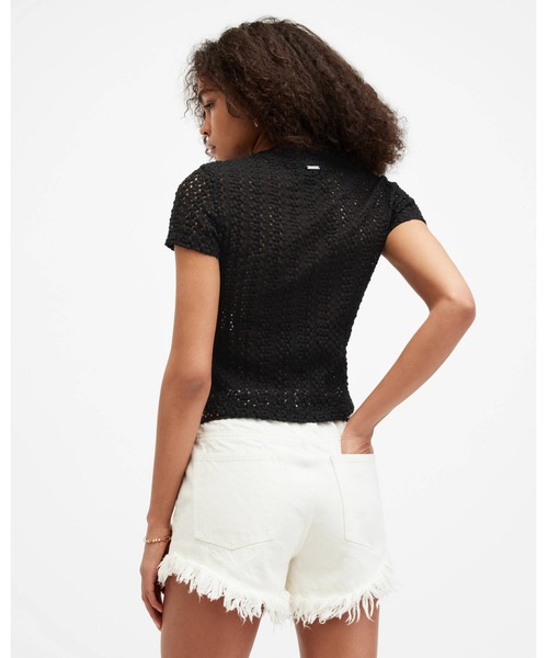 ALLSAINTS(オールセインツ)の「KARMA CROCHET STEVIE SLIM FIT T-SHIRT | KARMA クロシェ スティービー スリム フィット Tシャツ(Tシャツ/カットソー・レディース・ブラック・2/4/6/8/10/12)」の6枚目の写真