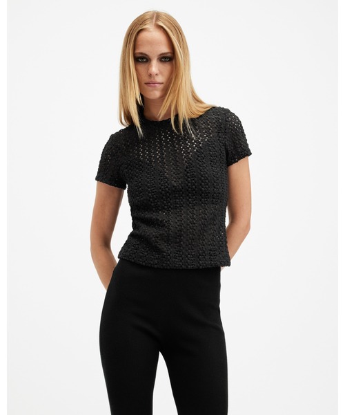 ALLSAINTS(オールセインツ)の「KARMA CROCHET STEVIE SLIM FIT T-SHIRT | KARMA クロシェ スティービー スリム フィット Tシャツ(Tシャツ/カットソー・レディース・ブラック・2/4/6/8/10/12)」の16枚目の写真
