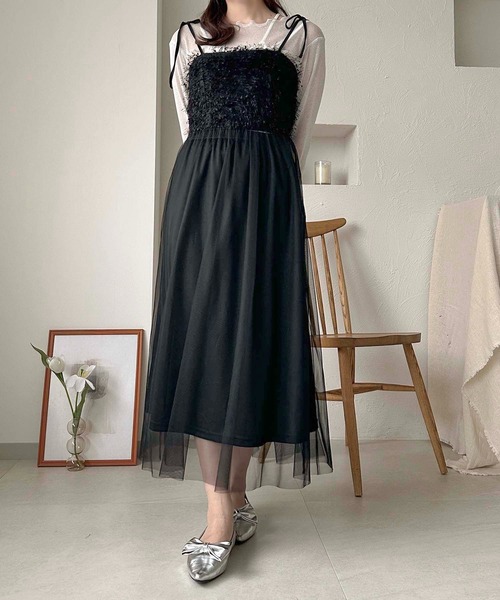 apres jour clair(アプレジュールクレア)の「【apres jour clair】2wayジャガードチュールキャミワンピース【ZOZOTOWN限定アイテム】(ワンピース・レディース・ブラック/アイボリー/グレー・X-LARGE/フリー)」の15枚目の写真