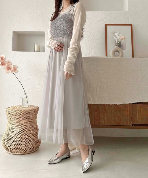 apres jour clair(アプレジュールクレア)の「【apres jour clair】2wayジャガードチュールキャミワンピース【ZOZOTOWN限定アイテム】(ワンピース・レディース・ブラック/アイボリー/グレー・X-LARGE/フリー)」の6枚目の写真