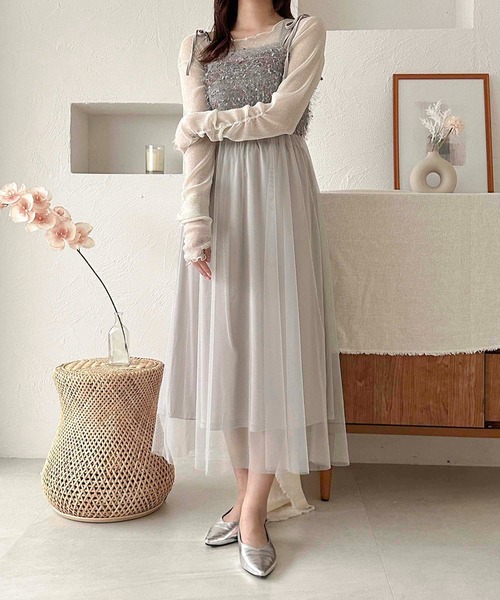 apres jour clair(アプレジュールクレア)の「【apres jour clair】2wayジャガードチュールキャミワンピース【ZOZOTOWN限定アイテム】(ワンピース・レディース・ブラック/アイボリー/グレー・X-LARGE/フリー)」の4枚目の写真