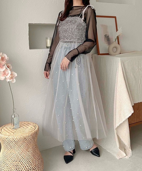 apres jour clair(アプレジュールクレア)の「【apres jour clair】2wayジャガードチュールキャミワンピース【ZOZOTOWN限定アイテム】(ワンピース・レディース・ブラック/アイボリー/グレー・X-LARGE/フリー)」の9枚目の写真