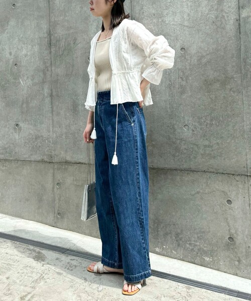 fredy emue（フレディエミュ）の「コットンジャガードボレロブラウス（シャツ/ブラウス・レディース・ブラック/オフホワイト/ブラウン・38）」の21枚目の写真