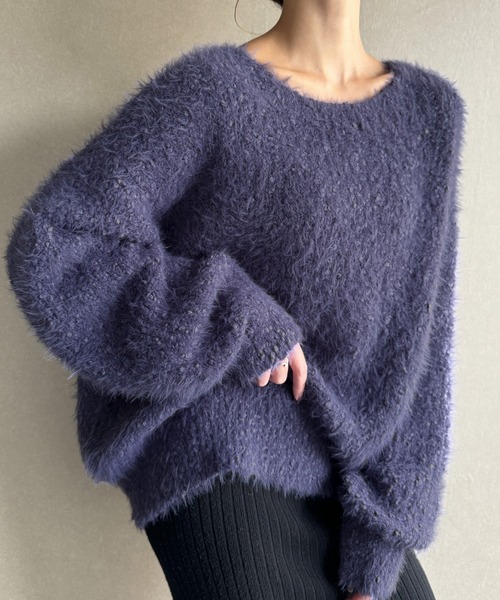 JUNOAH（ジュノア）の「シャギーニットトップス（ニット/セーター・レディース・パープル/グレイッシュベージュ/ブルーグリーン/ホワイト系その他/チャコール・FREE）」の5枚目の写真