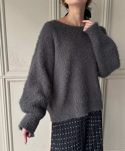 JUNOAH（ジュノア）の「シャギーニットトップス（ニット/セーター・レディース・パープル/グレイッシュベージュ/ブルーグリーン/ホワイト系その他/チャコール・FREE）」の10枚目の写真