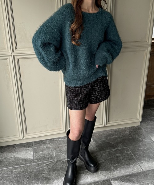 JUNOAH（ジュノア）の「シャギーニットトップス（ニット/セーター・レディース・パープル/グレイッシュベージュ/ブルーグリーン/ホワイト系その他/チャコール・FREE）」の15枚目の写真