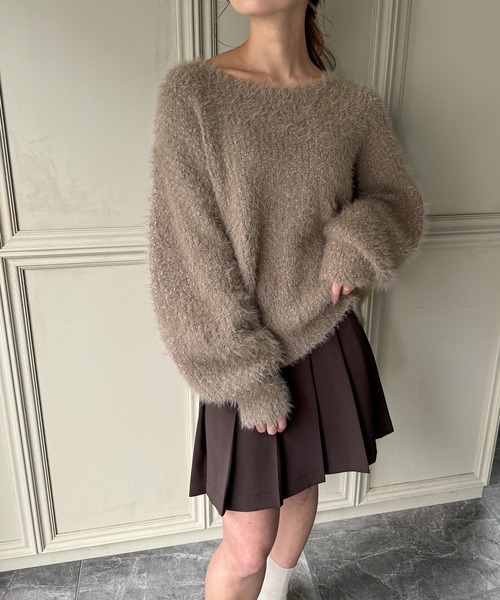 JUNOAH（ジュノア）の「シャギーニットトップス（ニット/セーター・レディース・パープル/グレイッシュベージュ/ブルーグリーン/ホワイト系その他/チャコール・FREE）」の18枚目の写真