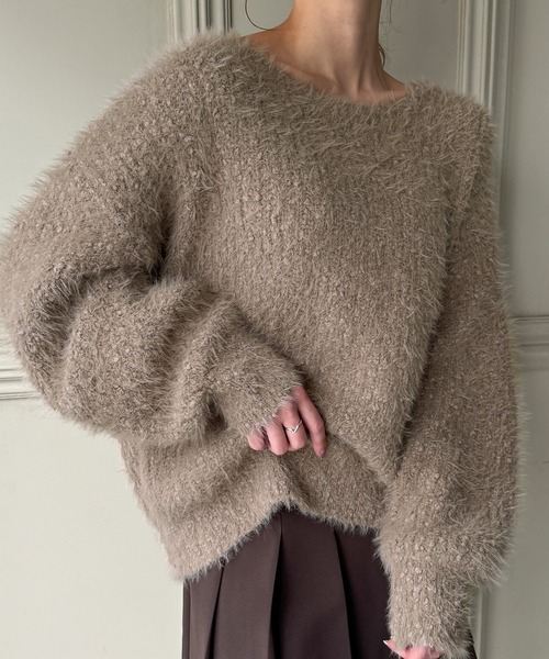 JUNOAH（ジュノア）の「シャギーニットトップス（ニット/セーター・レディース・パープル/グレイッシュベージュ/ブルーグリーン/ホワイト系その他/チャコール・FREE）」の19枚目の写真