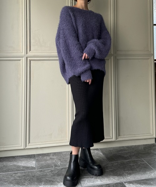 JUNOAH（ジュノア）の「シャギーニットトップス（ニット/セーター・レディース・パープル/グレイッシュベージュ/ブルーグリーン/ホワイト系その他/チャコール・FREE）」の21枚目の写真