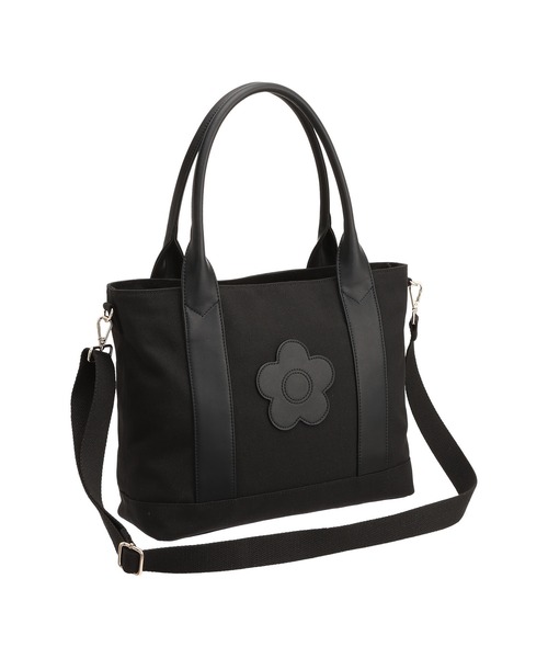 美品】マリークワント デイジー シンプルポケット2 トート ブラック A4◇