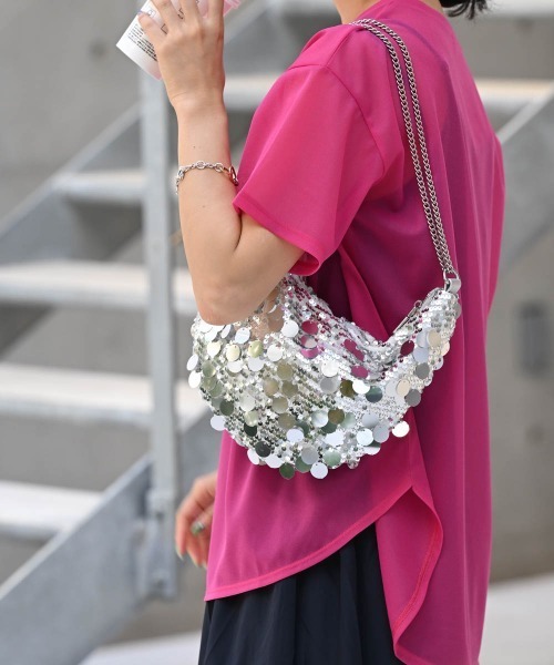 ENIM BY VICKY(エニムバイビッキー)の「ポケット付きシアーTシャツ《手洗い可能》(Tシャツ/カットソー・レディース・ホワイト/グリーン/ピンク・M)」の5枚目の写真