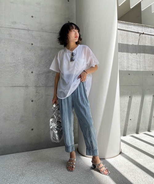 ENIM BY VICKY(エニムバイビッキー)の「ポケット付きシアーTシャツ《手洗い可能》(Tシャツ/カットソー・レディース・ホワイト/グリーン/ピンク・M)」の10枚目の写真