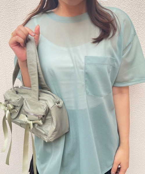 ENIM BY VICKY(エニムバイビッキー)の「ポケット付きシアーTシャツ《手洗い可能》(Tシャツ/カットソー・レディース・ホワイト/グリーン/ピンク・M)」の20枚目の写真