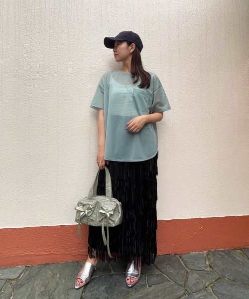 ENIM BY VICKY(エニムバイビッキー)の「ポケット付きシアーTシャツ《手洗い可能》(Tシャツ/カットソー・レディース・ホワイト/グリーン/ピンク・M)」の21枚目の写真